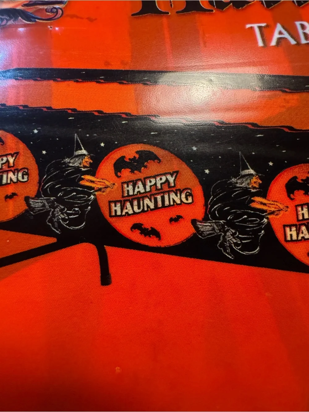 Vintage Beistle Creation Orange and Black Happy Haunting Halloween Tablecover